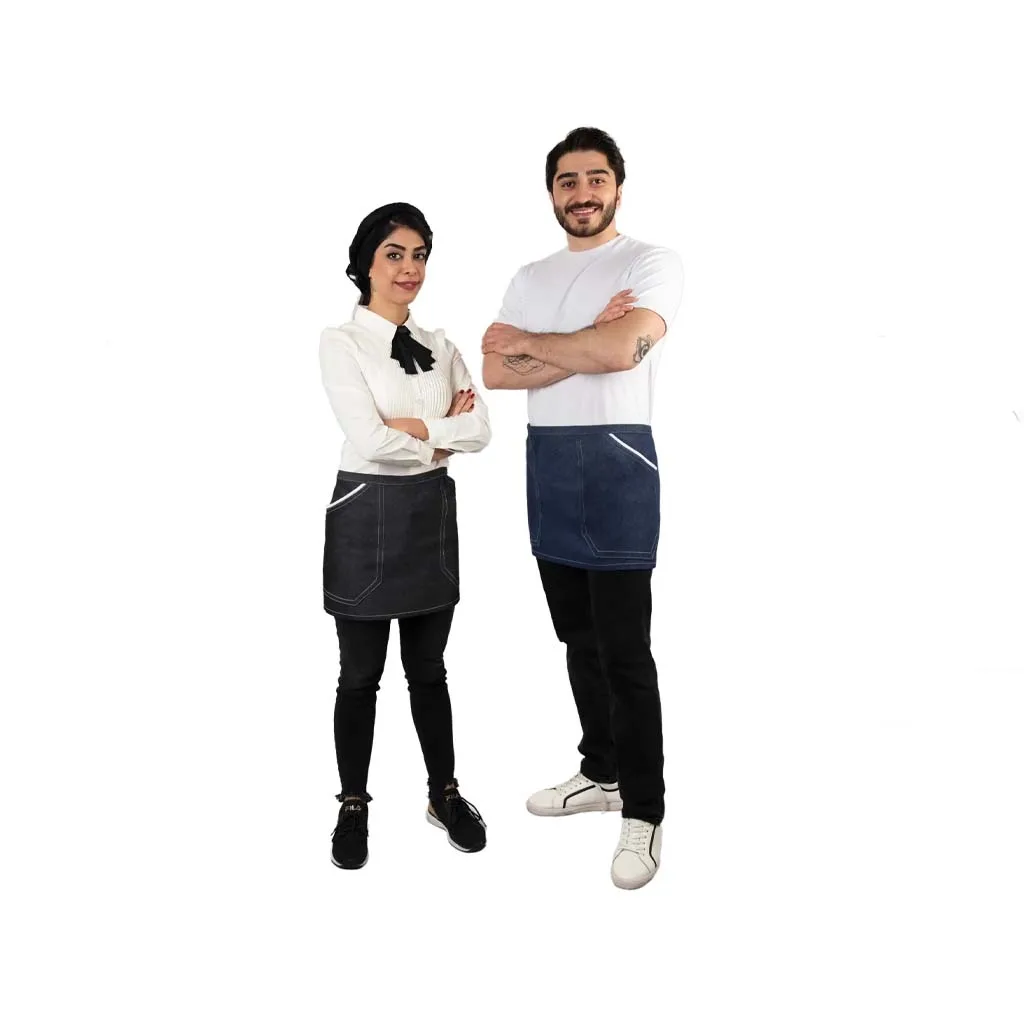 نیم پیشبند جین دو جیب نوار سفید SS-UNIFORM