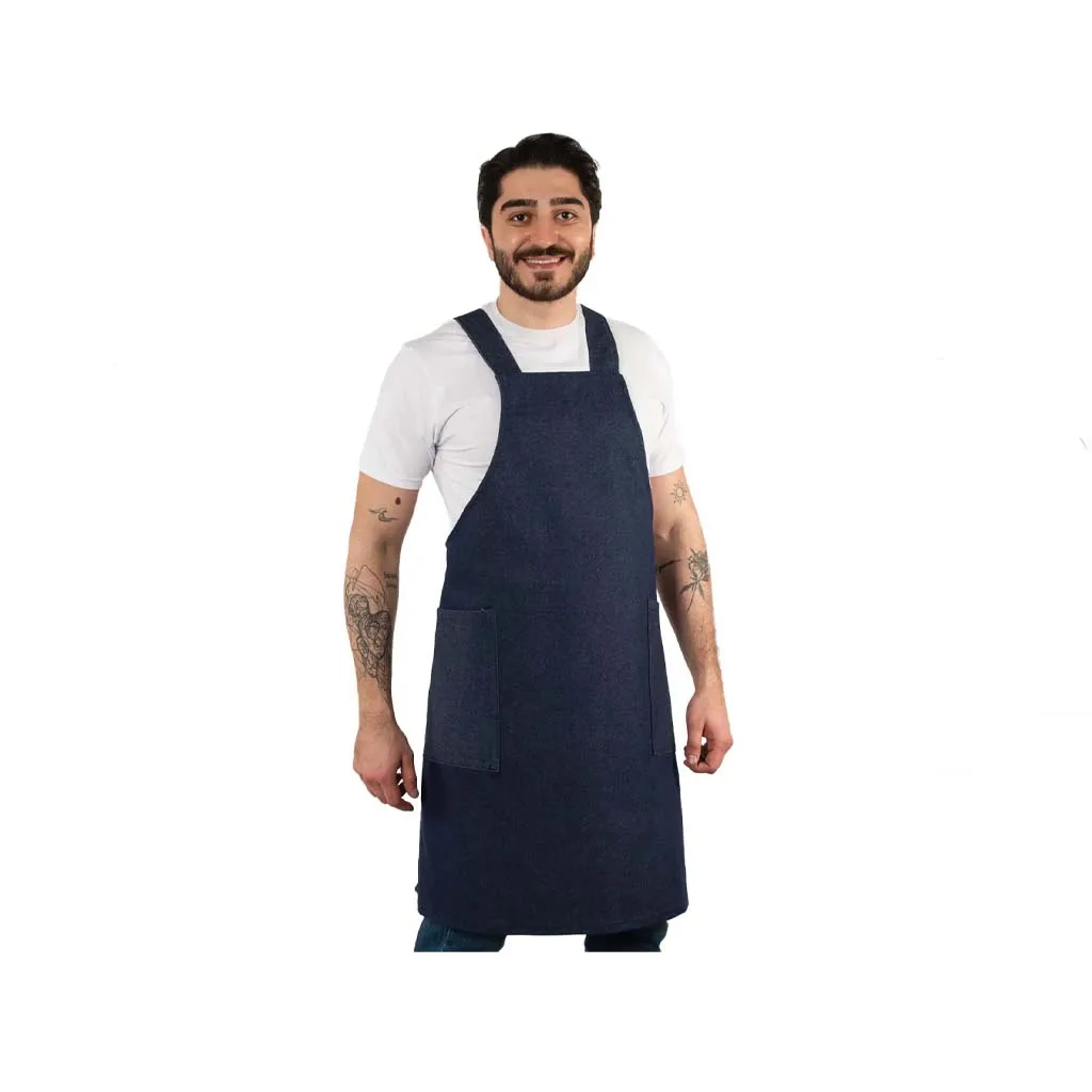 پیشبند تک جیب جین آبی بند ضربدری Minimal Style برند SS-UNIFORM