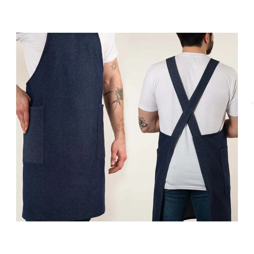 پیشبند تک جیب جین آبی بند ضربدری Minimal Style برند SS-UNIFORM