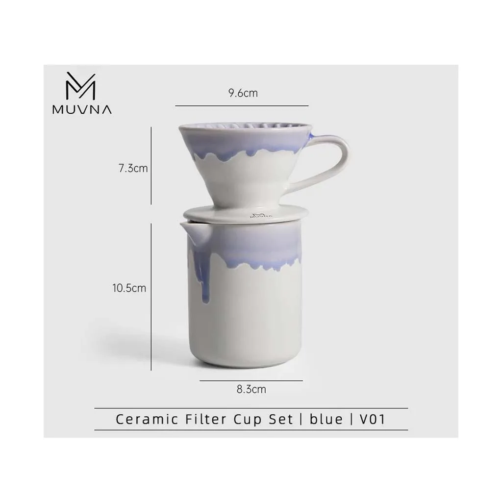 قهوه ساز v60 سرامیکی لبه رنگی آبی سایز 01 MUVNA