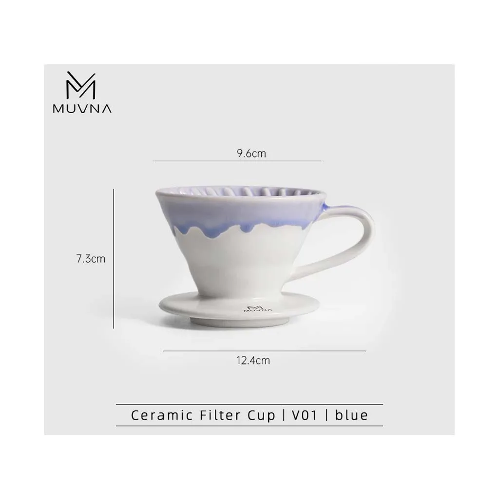 قهوه ساز v60 سرامیکی لبه رنگی آبی سایز 01 MUVNA