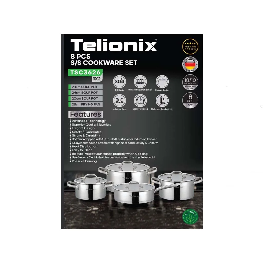 سرویس قابلمه استیل 8 تکه تلیونیکس مدل TSC3626