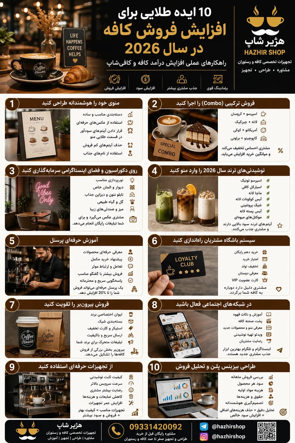 ۱۰ ایده طلایی برای افزایش فروش کافه و کافی‌شاپ در سال ۲۰۲۶ | راهکارهای عملی افزایش درآمد کافه