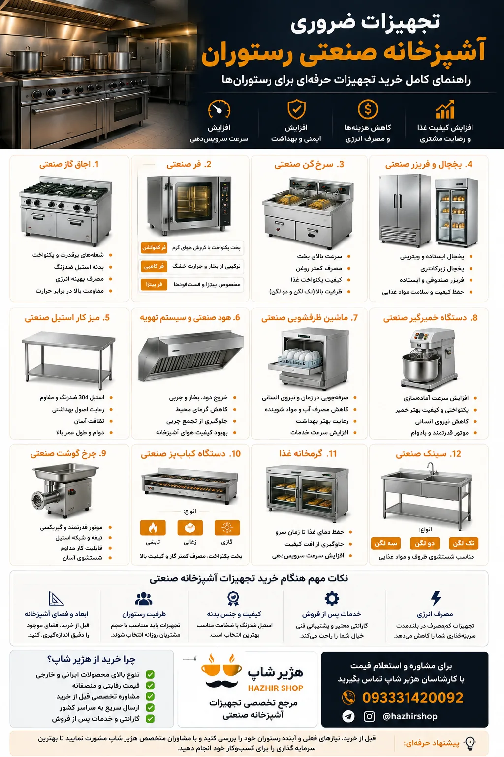 تجهیزات ضروری آشپزخانه صنعتی رستوران | راهنمای کامل خرید تجهیزات حرفهای در 1405 2 تجهیزات ضروری آشپزخانه صنعتی رستوران | راهنمای کامل خرید تجهیزات حرفهای در 1405
