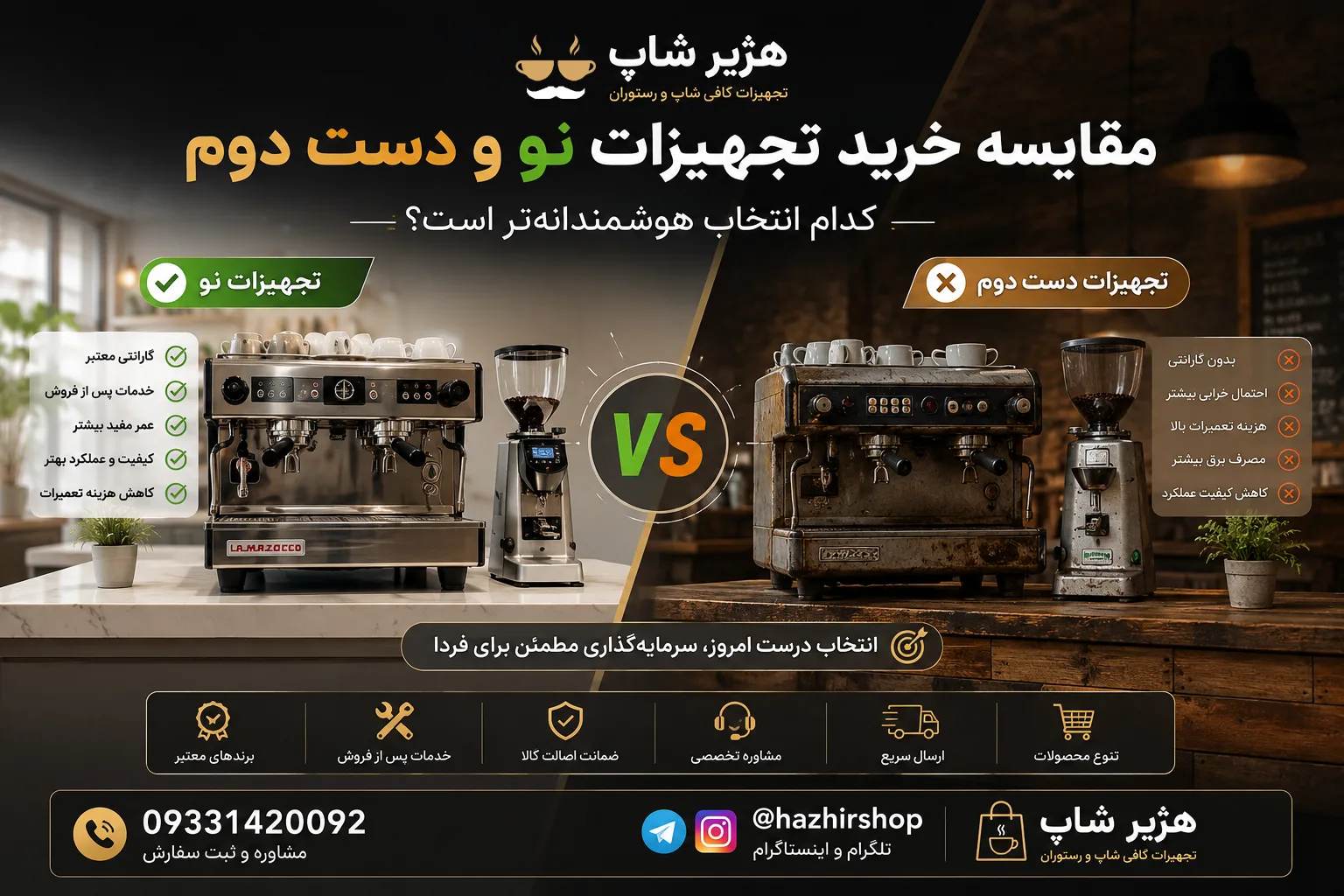 مقایسه خرید تجهیزات نو و دست دوم کافی شاپ؛ کدام انتخاب هوشمندانه‌تر است؟