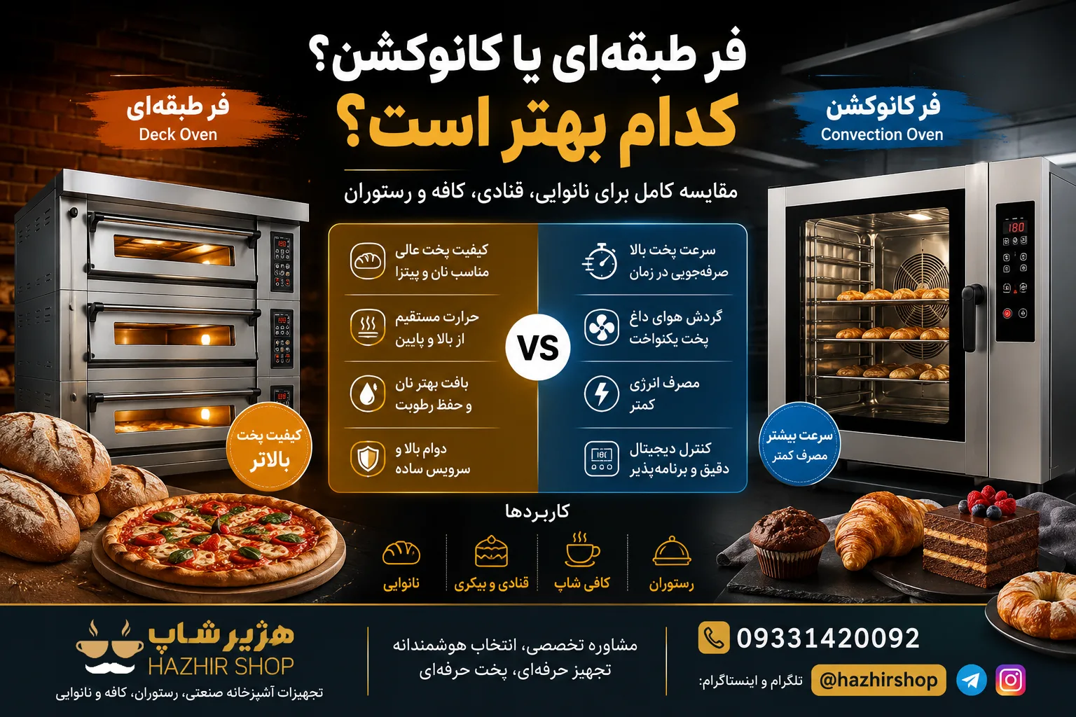 فر طبقه‌ای یا کانوکشن؟ مقایسه کامل مزایا، معایب و بهترین انتخاب برای کافه و نانوایی