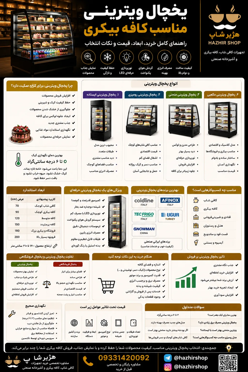 یخچال ویترینی مناسب کافه بیکری | راهنمای کامل خرید، ابعاد، قیمت و نکات انتخاب
