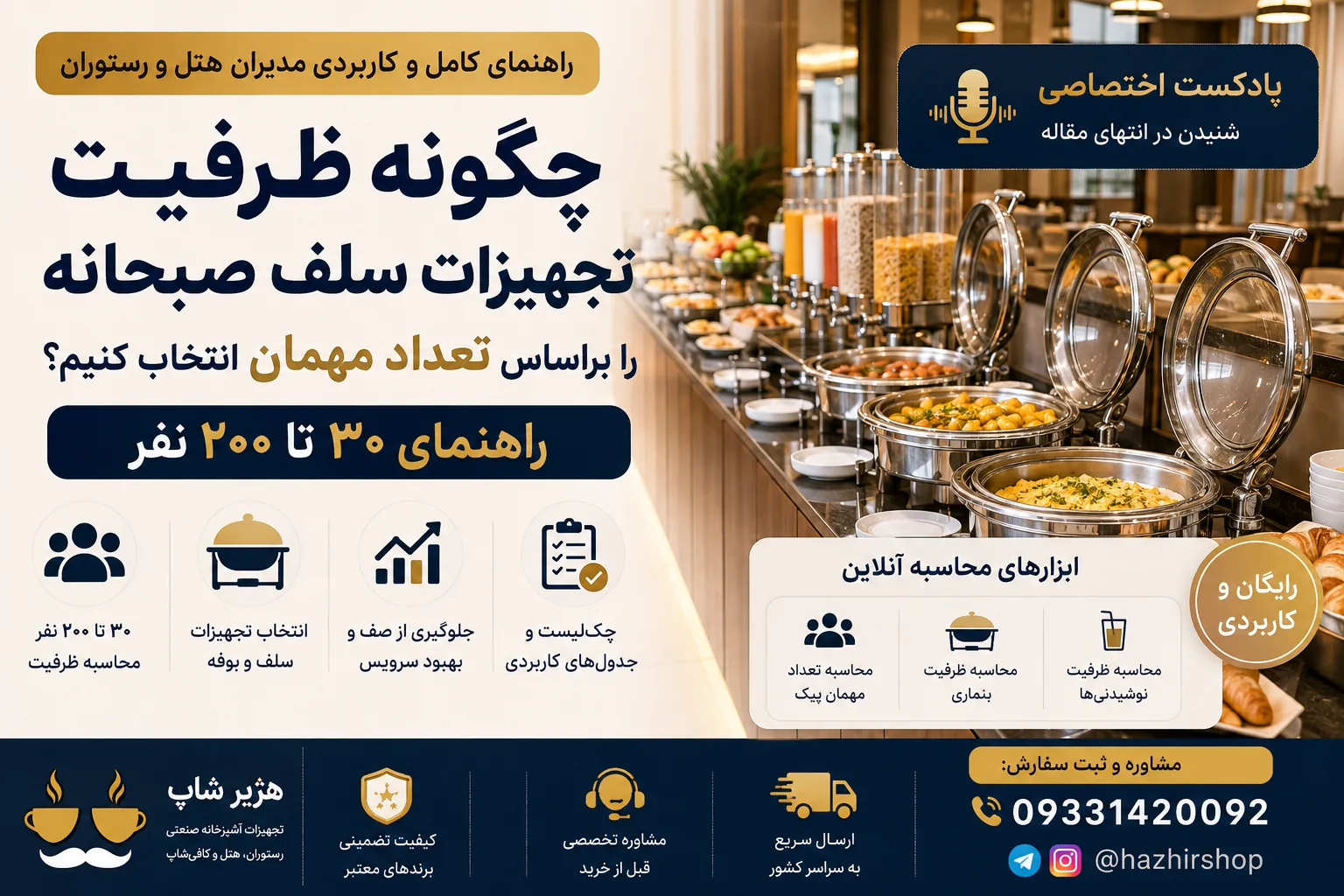 ظرفیت تجهیزات سلف صبحانه برای ۳۰ تا ۲۰۰ مهمان + جدول محاسبه