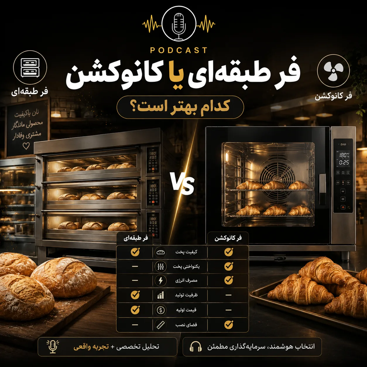 فر طبقهای یا کانوکشن؟ مقایسه کامل مزایا، معایب و بهترین انتخاب برای کافه و نانوایی 3 3448