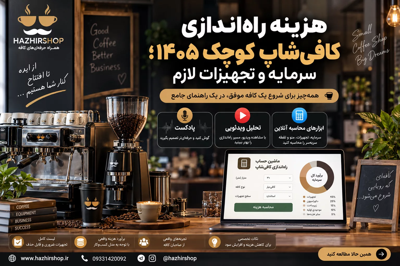 هزینه راه‌اندازی کافی‌شاپ کوچک ۱۴۰۵؛ سرمایه و تجهیزات لازم