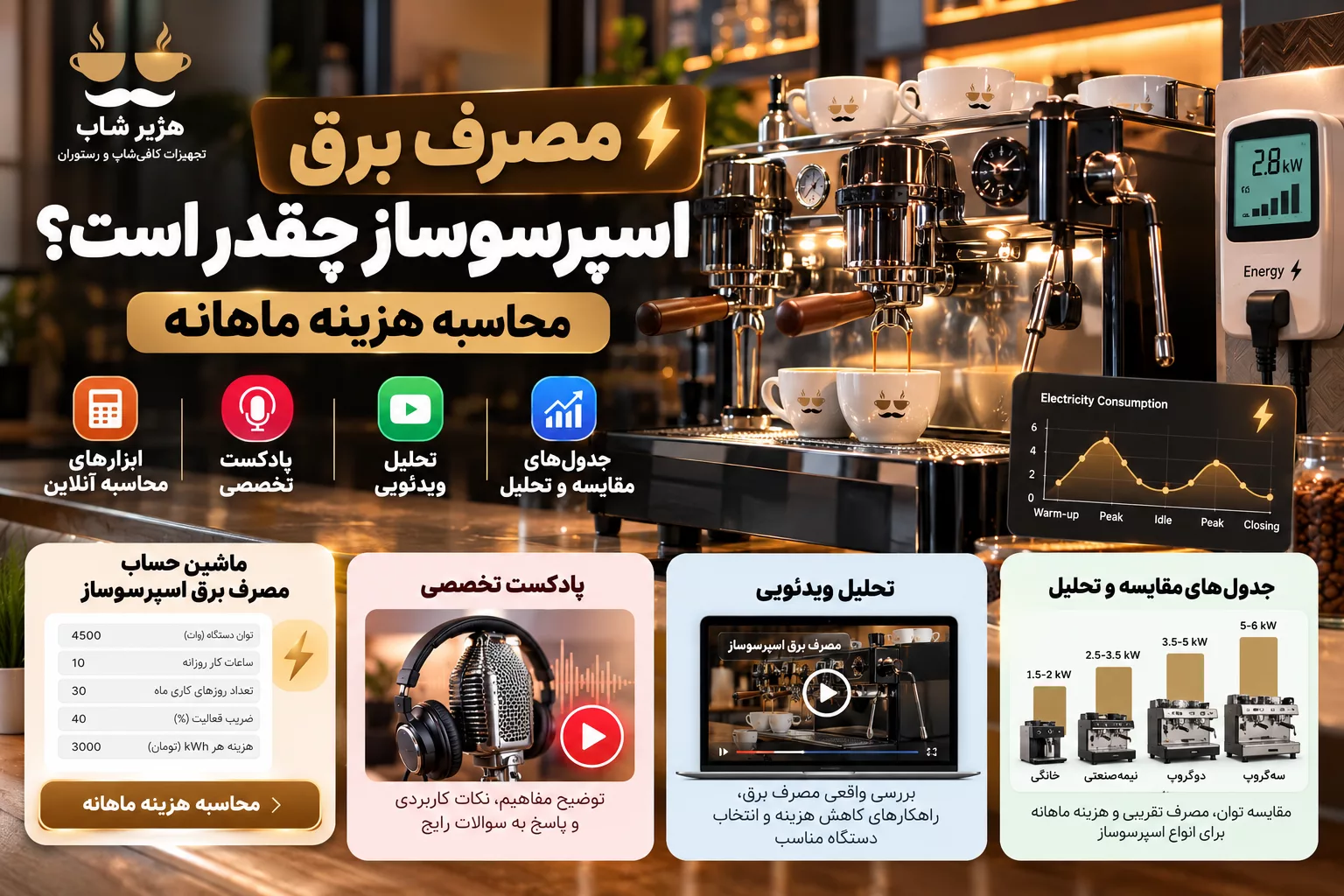 مصرف برق اسپرسوساز چقدر است؟ محاسبه هزینه ماهانه