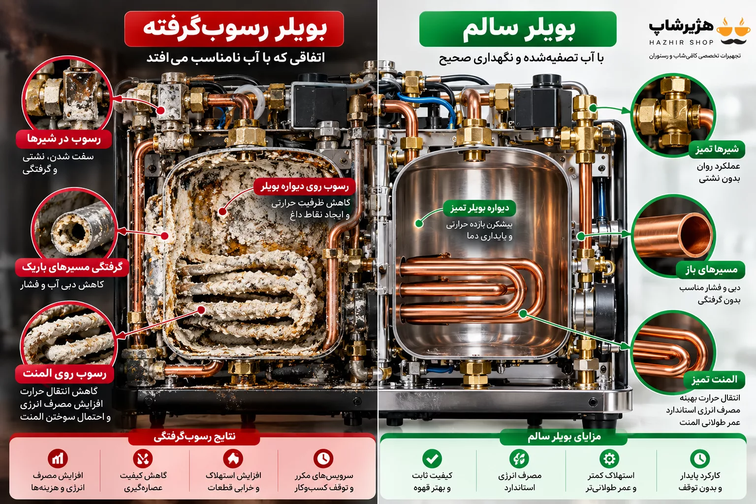 بویلر سالم در برابر بویلر رسوب‌گرفته
